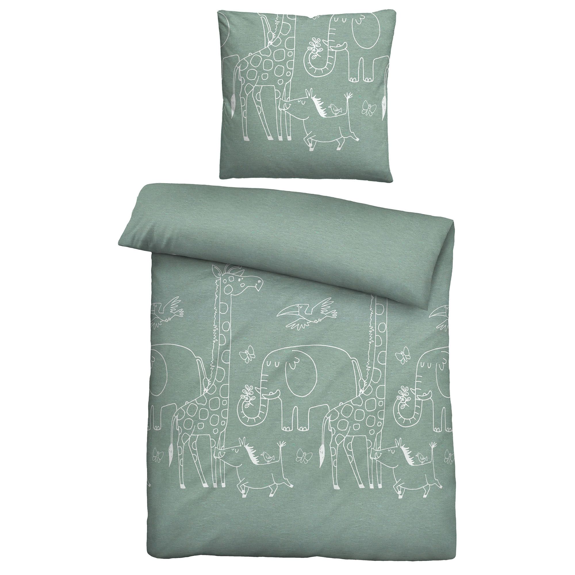 biberna® Kinderbettwäsche Tiere Melange-Flanell Einzelbett, 2tlg.