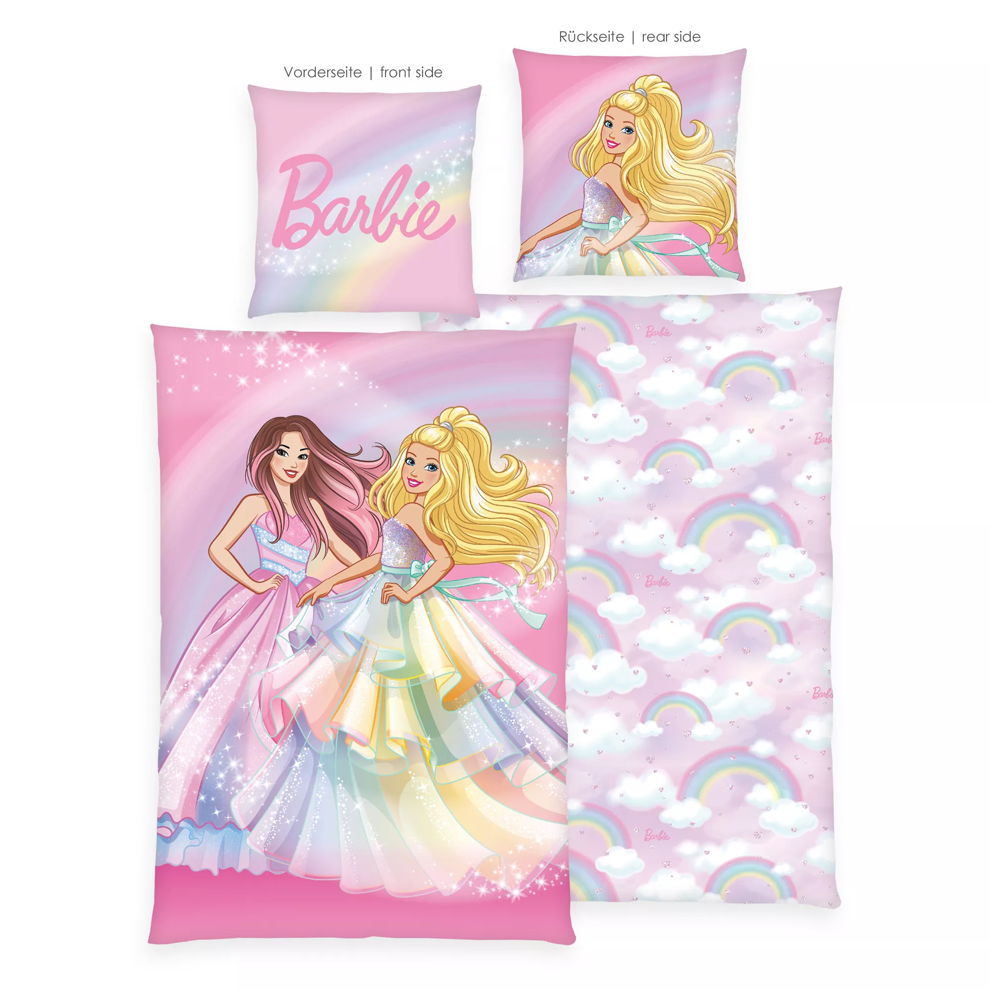 Barbie Wendebettwäsche Regenbogen & Wolken Baumwoll Renforcé Einzelbett, 2tlg.
