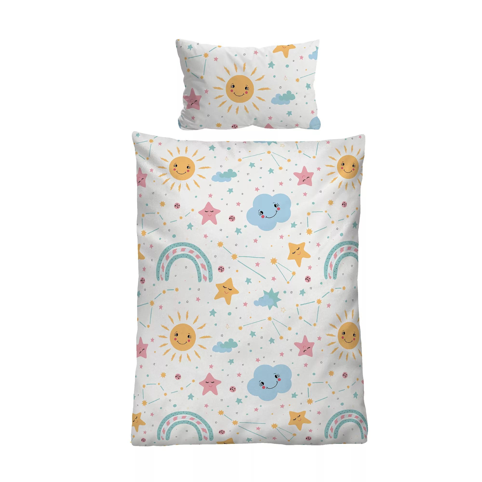 biberna® Bettwäsche Sonne,Sterne,Wolken Baumwoll Linon Einzelbett, 2tlg.