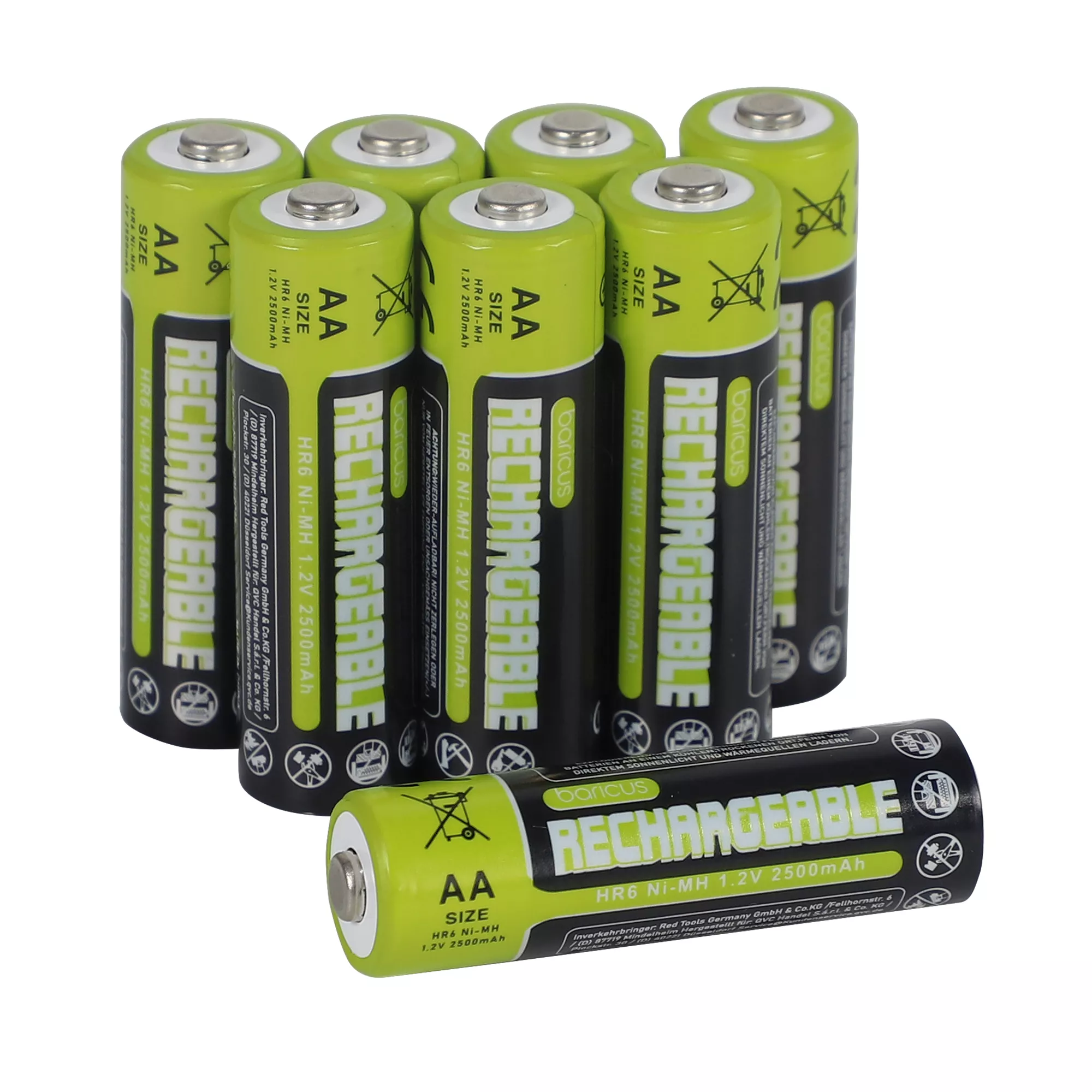 BARICUS Akkus, Typ AA wiederaufladbar 1,2V, 2.500mAh 8 Stück
