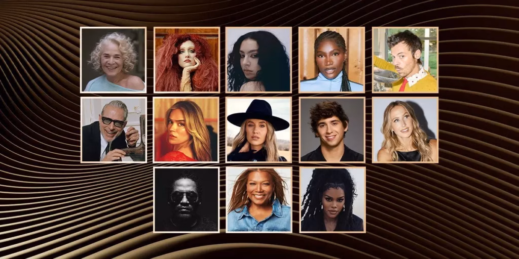 A collage image featuring the presenters at the 2026 Grammys