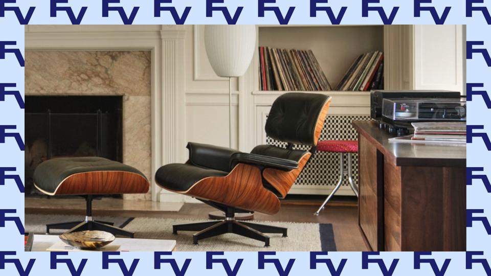 A lifestyle image of a Herman Miller chair on a blue background.