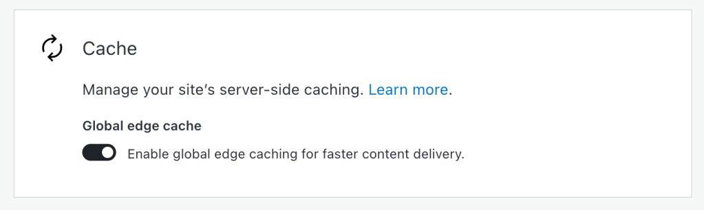 The Global edge cache toggle on WordPress.com