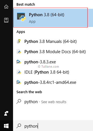 Open python interpreter or shell by searching